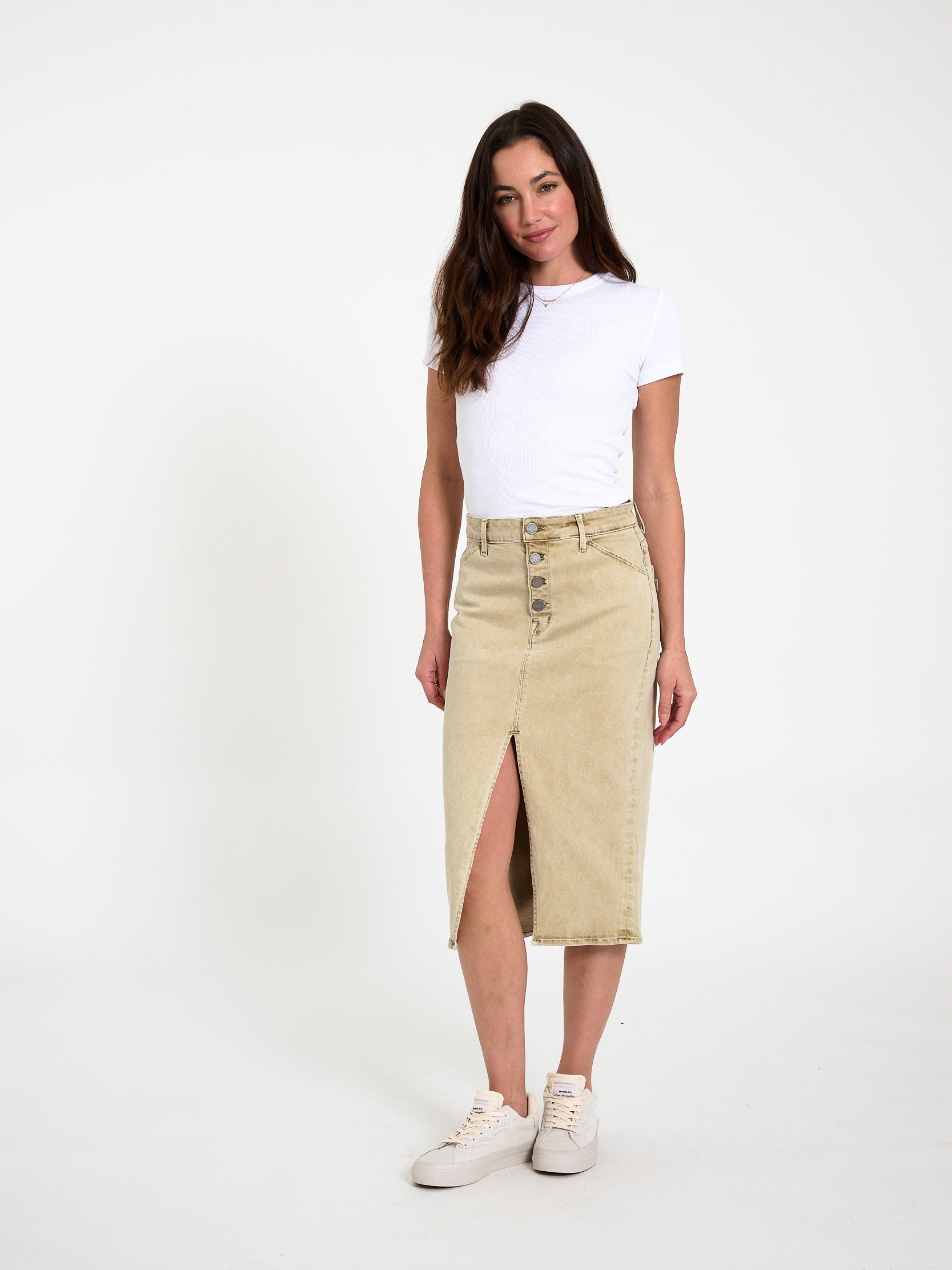 Button Fly Midi Skirt Stone – Parker Smith